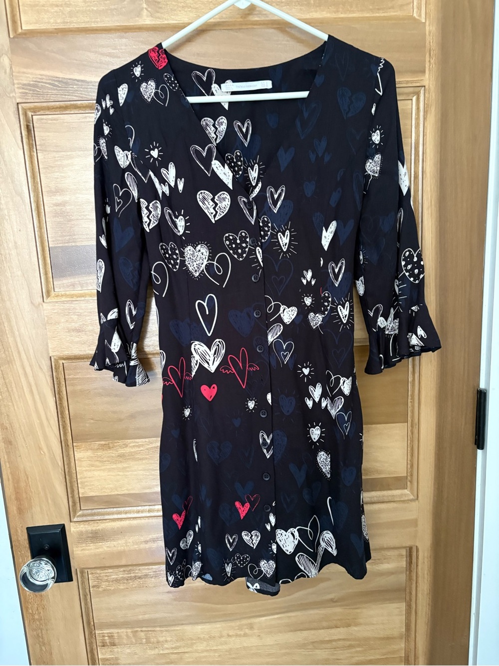 Zara Boho Heart Print Mini Dress Small
